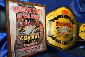 combat Colosseum custom plaque award and championship title belt 