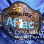 aflac custom championship title belt by ProAmBetlts. This was an amazing process working with Aflac and their team. This dual stacked chrome and beautiful slick look with the Aflac logo being stacked and hand painted!