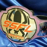 Fully custom belts we can make just about any color strap. This is for a female mma championship on a purple strap. 