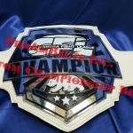 CFL California fight league championship mma award. This stacked metal belt and special design for an MMA title belt has a clean and smooth white leather strap and is chrome with great cutting details.